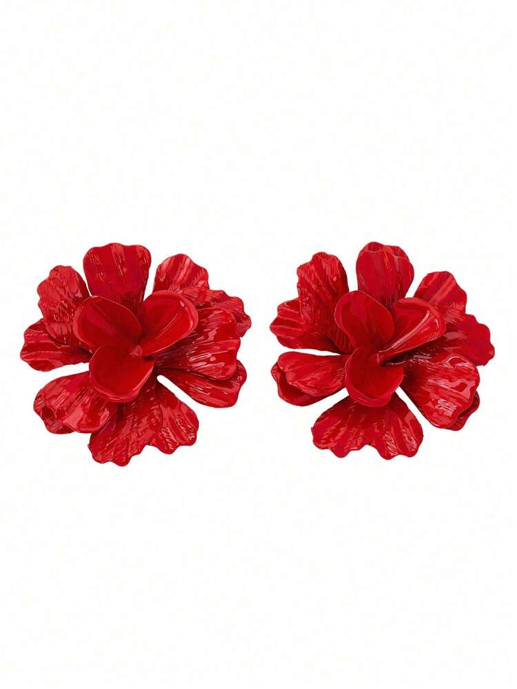 1 Pair Exaggerated Vintage Elegant Floral Women's Fashion Earrings Suitable For Daily Wear - Red - View 5