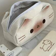 3pcs Cream White Gradient Blush Cat 3D Shaped Pencil Case, Student Stationery, Spacious Storage Bag, Girls Pencil Box, Cream Color Stationery Box, Office Supplies Storage Bag, Suitable For Back To School Storage, Perfect Gift For Friends - A - View 2
