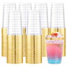 20pcs Gold Cups, 6.76oz Clear Cups With Gold Rim, Gold Beer Cups, Party Cups, Premium Gold Rim Cups, Perfect For Weddings And Parties - Gold - View 1