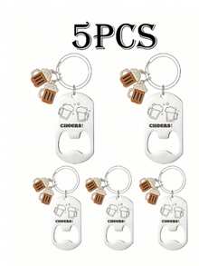 Stainless Steel Bottle Opener Keychain, Vintage Y2K Style DIY Bag Charm, 1pc/5pcs Combination/Single Keychain Option - Multicolor - View 5