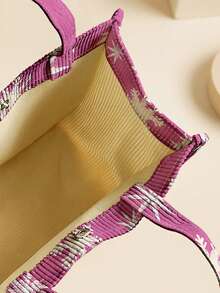 1 buah Tas Tote Corduroy Motif Kartun, Penutup Kancing Jepret, Tas Tangan Lucu, Tas Bekal Makan Siang yang Dapat Digunakan Kembali untuk Siswa, Sekolah, dan Belanja Sehari-hari di Luar Ruangan - Hot Pink - View 4