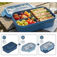 1pc Plastic Divided Bento Lunch Box, Student Lunch Box, Adult Bento Lunch Box, Leak-Proof Lunch Box With Utensils, 3-Compartment Bento Box Microwave , Back To School Essential, Portable Fruit And Food Container, Microwave Lunch Box, Home Kitchen Supplies, Suitable For Teenagers And Office Workers To Use In School, Classroom, Cafeteria, Back To School Season - Multicolor - View 8