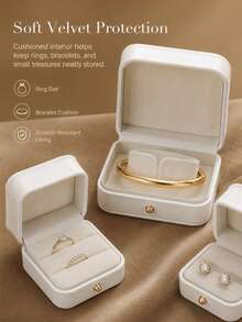 1pc Elegant Cream Jewelry Gift Box, Ring Earring Necklace Bracelet Storage Display Box, Gold Button Closure, Luxury Wedding Engagement Proposal Gift Packaging Box - White - View 2