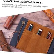 Vintage PU Leather Pencil Case Set, Large Capacity Sketching Pencil Bag, Art Supplies Makeup Bag, Roll-Up Design For Students And Travelers - Multicolor - View 8