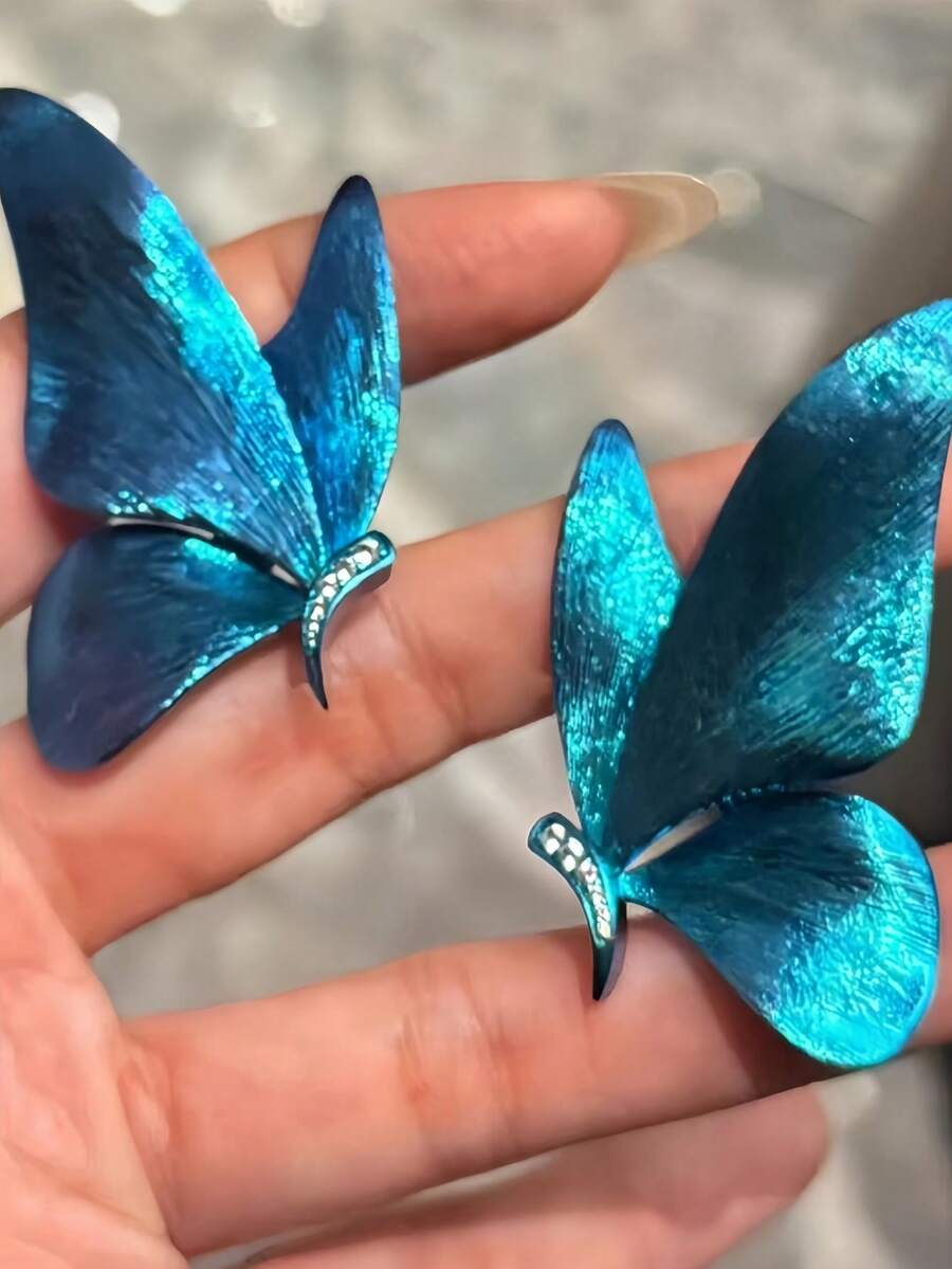 1 Pair Dreamy Blue Butterfly Earrings - Blue - View 1