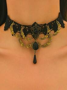 Lace Choker Necklace, Ins Gothic Dark Style Ruffled Cross Vintage Collar - Multicolor - View 7