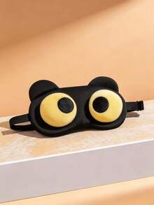 Cute Cartoon Bear Eye Mask - Soft Polyester Fiber Light-Blocking Sleep Mask, Adjustable Zipper Design, Yellow & Black Color, Suitable For Travel, Work, Napping - No Battery Required, Durable Material, Office Employee Essential - Upgraded Version - View 3