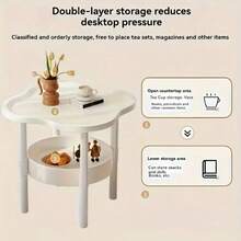 1pc [Fashion Side Table] Minimalist Modern Plastic Side Table - Fashion Modern Round Side Table With Storage Layer Small Double Layer Coffee Table | Space-Saving, Ultra-Stable Clover Design Bedside Cabinet - Suitable For Living Room, Study, Bedroom Storage - Multicolor - View 5