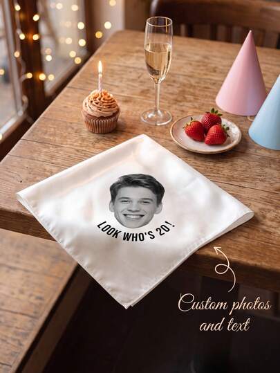 1pc Custom Birthday Cloth Napkin, Personalized Photo And Text Dinner Napkin,Customized Table Decor For Birthday Party Supplies