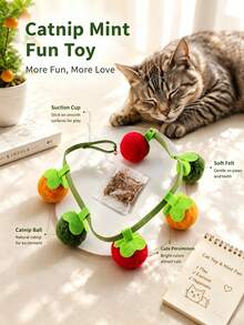 Cute Fruity Style,Long Hanging Strip Shape, Multicolor Fruit Pom-Pom With Built-In Bell, Hanging & Ground Interactive Entertainment, Daily Indoor Play For Kitten Adult Cats, Living Room Bedroom Cat Corner, All Year Round Pet Entertainment - Multicolor - View 8