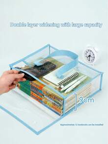 Caja de almacenamiento de archivos de doble capa horizontal con tapa frontal transparente abatible, fácil de ver el contenido. Con diseño de asa, perfecta para organizar exámenes, materiales de estudio, tareas y libros de texto - Esencial para estudiantes.,Vuelta al cole - multicolor - Ver 3