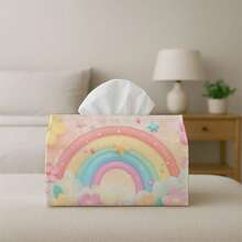 1pc Cute Dreamy Illustration Multifunctional Facial Tissue Box, Rainbow Cloud Heart Design, Soft Polyester Storage Box, Suitable For Kitchen, Living Room, Bedroom, Car - Home Decor And Facial Tissue Storage Organizer, Fashionable And Practical Facial Tissue Dispenser - Multicolor - View 5