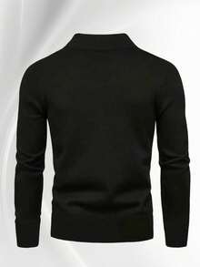 Men's High Neck Long Sleeve Shirt - Slim Fit, Top, Suitable For Running And Casual Wear, Machine Washable, Autumn/Winter, Active Lifestyle, Fashion Apparel, Smooth Fabric, - Black - View 4
