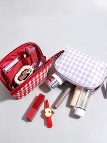 Portable Travel Makeup Bag - Classic Red Plaid Design - Fashionable Design - Easy To Carry - Multi-Functional Portable Storage Bag - Lipstick And Eyebrow Pencil Storage Bag - Makeup Storage Bag - Multicolor - View 5