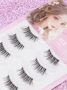5 Pairs 3D Natural Fluffy False Eyelashes,Fluffy Spiky Manga Lash,Cartoon Makeup Effect, Suitable For Cartoon Style Eye Makeup, Strip Eyelashes, False Eyelashes.,Suitable For Daily Work Meetings, Natural False Eyelashes. - Black - View 4