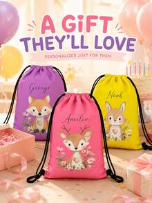 Customized Wildlife Zoo Animal Name Drawstring Bag - Personalized Zoo Text Backpack, Suitable For Picnics, Unique Gift Bags, Can Be Used As Birthday Party, Baby Shower Gifts And Customized Birthday Presents - Multicolor - View 4