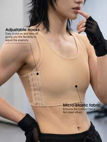 1pc Women Chest Binder, Microshaping Camisole Top, Trans FTM Binder, Adjustable Seamless Compression Vest For Large Bust - Apricot - View 3
