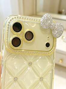 可愛蝴蝶結透明鑽石紋手機殼，相容 iPhone 17 Pro Max 16 17e 13 14 15 16e 17e - 黃色 - 查看 3