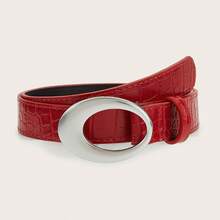 American Retro Y2K Women's 2024 New Red Crocodile Embossed Leather Belt, Minimalist High-End Accessory - Multicolor - View 7