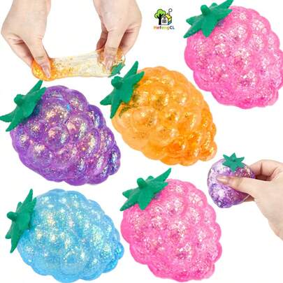 Glitter Grape Squeeze Toy, Cute Colorful Fruit Stress Relief Toy, Soft Squeezable Sensory Pressure Relief Toy, Relieve Anxiety And Relax, Fun Calming Desk Toy Suitable For Office, School, Home, Travel, Birthday Party Favor And Holiday Gift For Children, Teenagers And Adults