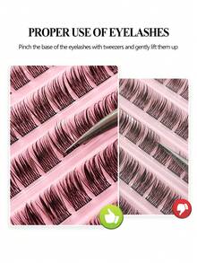 120pcs D-Curl Flared Individual False Eyelashes, Natural Look, 8-16mm Mixed Length, Soft & Fluffy, Faux Mink Material, Suitable For Beginners DIY Eyelash Extension At Home - 黑色 - 查看 6