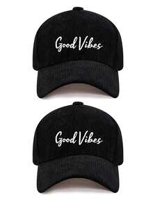 1pc/2pcs Vintage Corduroy Baseball Cap For Women, Printed With "Good Vibes" Letter, Adjustable Strap, Spring/Autumn Street Style Hat - Multicolor - View 14