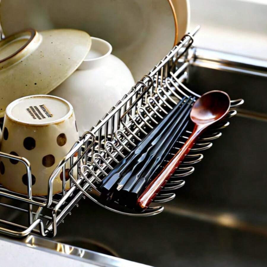 2/1 Rak Saringan Gantung Tepi Wastafel Stainless Steel, Keranjang Penyimpanan Multifungsi, Tempat Peralatan Dapur & Pisau, Tidak Perlu Pengeboran, Pengatur Meja Hemat Ruang, Rak Penyimpanan Rumah, Pengatur Alat Rias - View 1