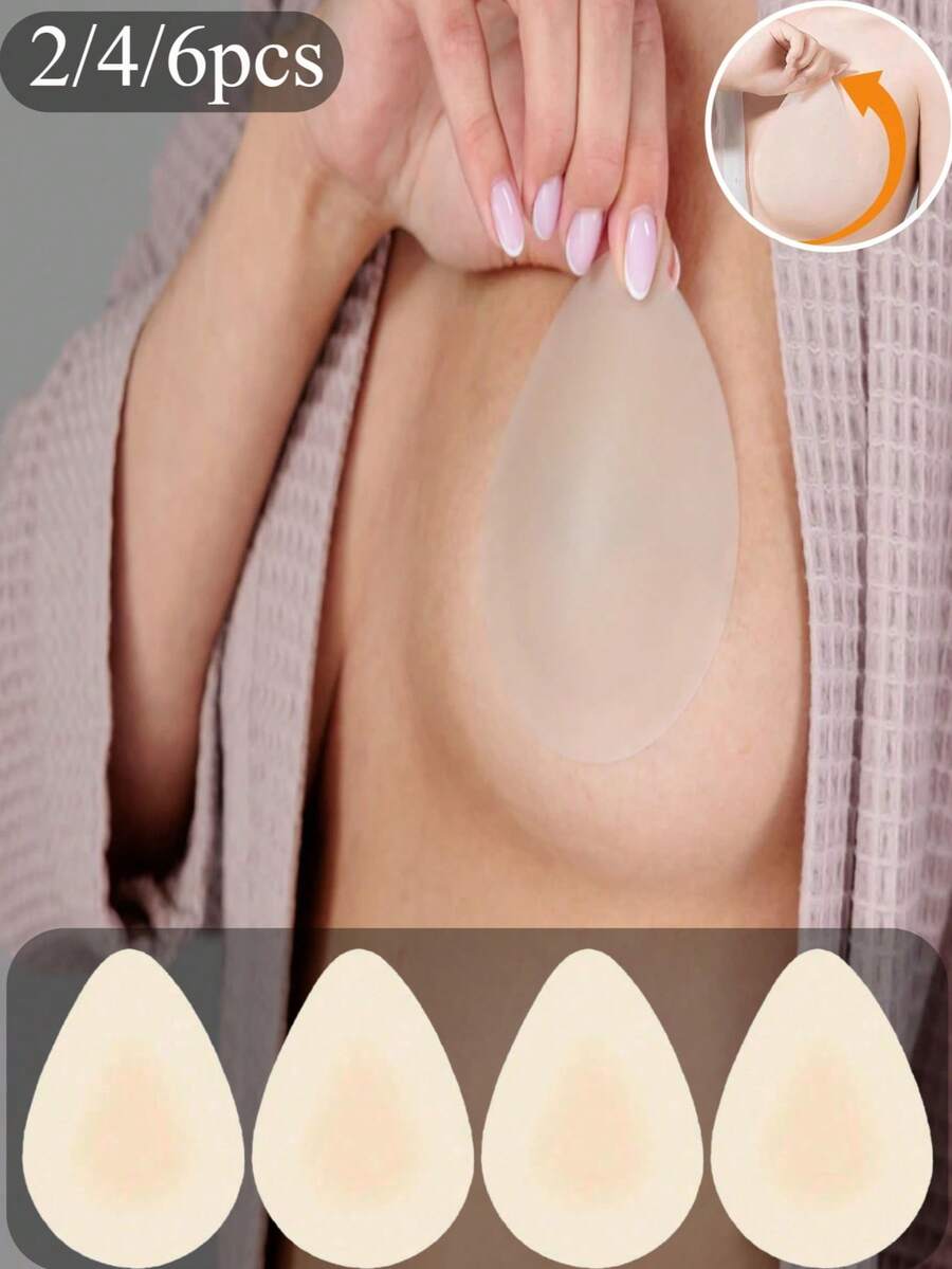 2/4/6pcs Water Drop Shaped Silicone Breast Pads, 3D Lift & Push Up, Suitable For Bras And Swimwear - Apricot - View 1
