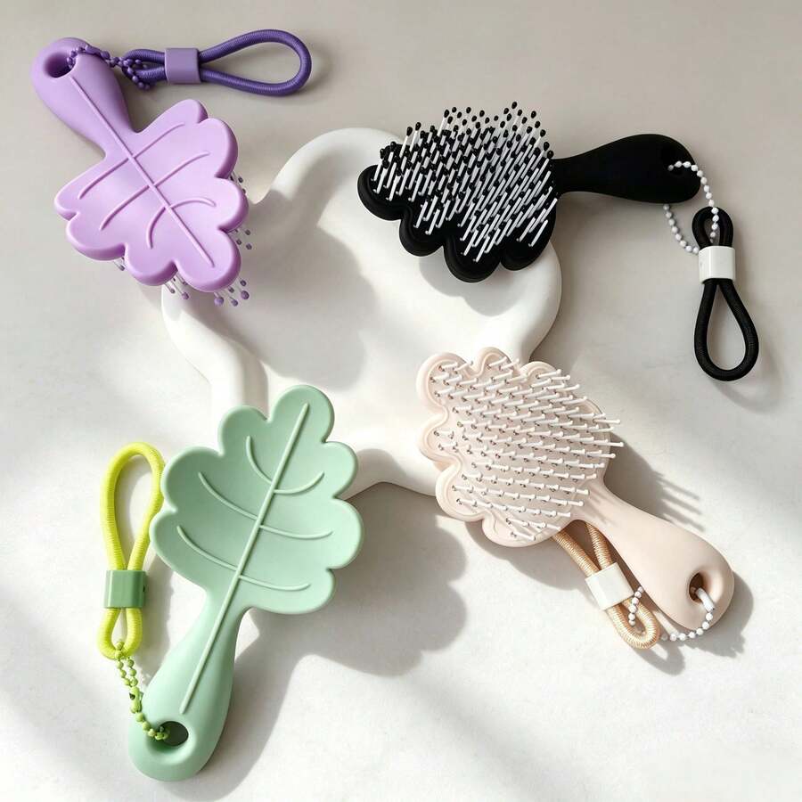 Design 958 Leaf-Shaped Shampoo Brush Comb With Handle, Silicone Hard Bristles Hair Washing Tool, Long Handle Comb - Multi-color - View 1