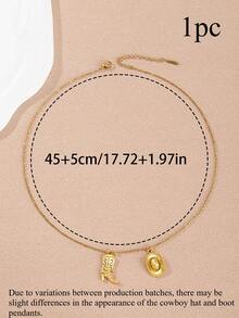 1pc/2pcs/3pcs Y2K Western Cowboy Hat Boot Pendant Necklace, Stainless Steel Chain Vintage Charm Jewelry For Teen Girls & Kids, Birthday Gift - Yellow Gold - View 5