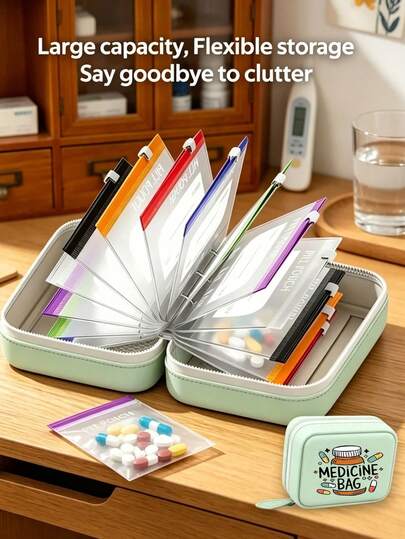 Travel Pill Storage Bag, Portable Medicine Organizer Bag, Includes 7 Reusable Pill Pouches, Compact Pill Box, Suitable For Home, Work And Vacation