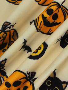Set 2 pcs Minimalis Motif Hantu Halloween, Pakaian Santai Longgar Rajut, Atasan Lengan Panjang dan Celana Pendek Belahan Samping, Cocok untuk Digunakan di Rumah - Aprikot - View 10