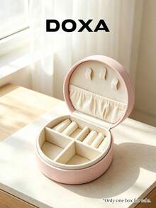 DOXA Mini Portable Leather Jewelry Box With Handle, Travel Ring Necklace Earring Storage Organizer - Pink - View 4