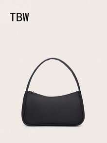 Bolso cuadrado para mujer, material texturizado, diseño de moda minimalista, adecuado para compras y salidas - Negro - Ver 1