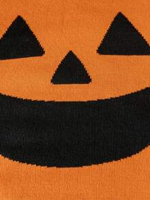 Boys Casual Solid Color Pumpkin Pattern Knit Pullover Hoodie Sweater Long Sleeve Suitable For Daily Wear Party Spring Autumn Winter - Orange - View 7