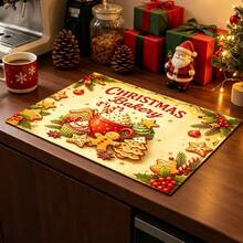 1pc Christmas Theme Kitchen Dish Drying Mat, Coffee Machine Mat, Absorbent Quick-Drying Tabletop Protector, Vintage Gingerbread Man Hot Drink Pattern, Suitable For Baking Studio, Home Christmas Dining Table, Holiday Atmosphere Table Decor, Home Gift - XYLSD-942 - View 3