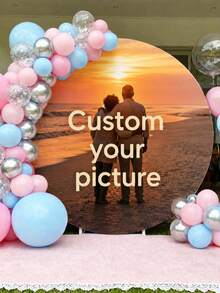 1pc Customized Round Backdrop (Stand Not Included), Printable Pattern/Logo/Text/Ad Background, Durable Polyester Fabric, Suitable For Wedding, Birthday Party, Baptism, Photo Booth Props, Photography Props And Party Decoration, Modern Round Design, Smooth Texture - Multicolor - View 2