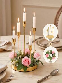 1 Set/1pc Metal Plated 5-Arm Candelabra + Artificial Floral Arrangement Set, Luxury European Vintage Style, Wedding/Banquet/Candlelight Dinner/Table Decor, Extra Wide & Thick Base Anti-Tip, Home Decor, Decorative Style, Luxury Home Decor, Bedroom Decor, Wedding Anniversary, Hospitality, Halloween Decor, Autumn Decor, Wedding Supplies, Vintage Decor, Candelabra Centerpiece, Living Room Decor, Vintage Room Decor, Aromatherapy Diffuser, Scented Candle, Wall Decor, Room Decor - High Stability Model - View 15