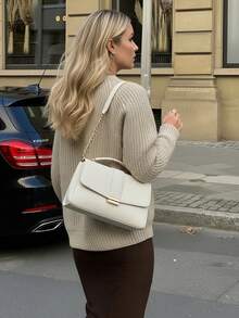 Women's Oatmeal Beige Chunky Cable Knit Cardigan, V Neck Button Front Long Sleeve Ribbed Trim Relaxed Fit Sweater, Casual Fall Winter - Khaki - View 2