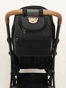 1 buah Tas Penyimpanan Kereta Bayi dengan Patch Beruang Lucu, Keranjang Penyimpanan Popok Multifungsi, Kapasitas Besar, Perlengkapan Penting untuk Para Ibu - MultiWarna - View 1