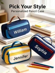 Customizable Name! Colorblock Tote Pencil Case, Student Stationery Storage Bag, Portable Large Capacity, Personalized Exclusive, Suitable For School/Office Organization, Multi-Pocket Design, Meets Campus Scenarios, Brings You A Unique Experience - Multicolor - View 12