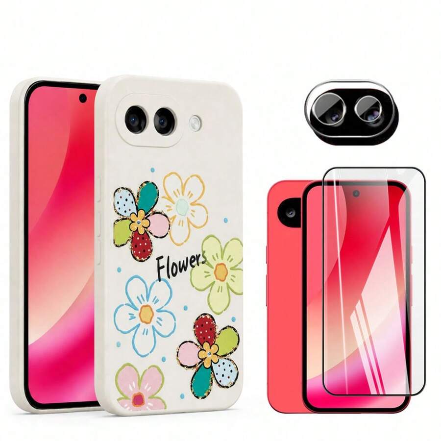 3in1 Is Suitable For 10A Screen Protector, Hand-Painted Flower Dropper, Dot Drill Phone Case, Fingerprint Unlock Full Screen Tempered Film, And Lens Film Combination For Pixel 10 Pro Pixel 11 Pro Pixel 11 Pro XL - Black #3IN1 - View 1