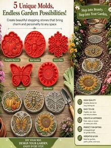 2pcs/Set Reusable Sunflower Stepping Stone Mold, Concrete Pathway Making Mold With Floral Design, Reusable Paving Stone Mold, Suitable For Garden Walkway, Lawn, Outdoor Decoration, Handmade Gardening Craft Tool - A - View 6