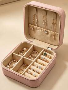 1pc Large Capacity Jewelry Box, PU Leather Jewelry Box, Portable Travel Jewelry Storage Box, Multi-Layer Jewelry Display Box, Compact Earring & Ring Box, Jewelry Organizer, Women's Gift Box, Travel Essential - Multicolor - View 18