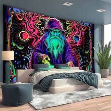 Border Wizard Tapestry Mystic Magician Money Magic Pattern Swirl Abstract Eye Cosmic Print Wall Hanging Black Base Color Aesthetic Room Backdrop Decor Cloth - Border - View 5