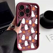 Halloween Pumpkin Ghost Silicone Phone Case For IPhone 16 15 14 13 12 11 Pro Max 17 Air Plus Soft Cover 0ZWO - 酒紅色02 - 查看 1