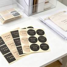 120pcs Kraft Paper Thank You Stickers, Round & Square Gift Box Sealing Stickers, Baking Packaging Bags, Cookie Bag Decoration, DIY Gift Stickers, Box Sealing Stickers, Sealing Stickers, Commercial Product Packaging Sealing Stickers - View 1
