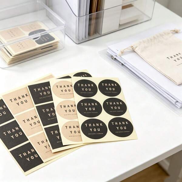 120pcs Kraft Paper Thank You Stickers, Round & Square Gift Box Sealing Stickers, Baking Packaging Bags, Cookie Bag Decoration, DIY Gift Stickers, Box Sealing Stickers, Sealing Stickers, Commercial Product Packaging Sealing Stickers