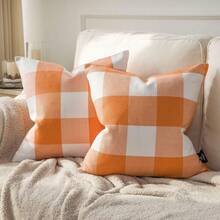 2PCS Watercolor White Pumpkin Maple Leaf Fall Throw Pillow Covers Autumn Harvest Botanical Farmhouse Sofa Bedroom Home Decor, Without Inserts - Orange - View 1