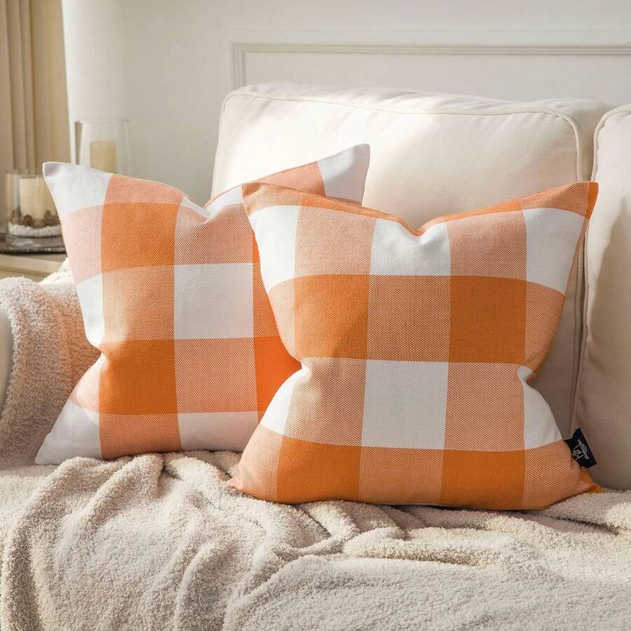 2PCS Watercolor White Pumpkin Maple Leaf Fall Throw Pillow Covers Autumn Harvest Botanical Farmhouse Sofa Bedroom Home Decor, Without Inserts - Orange - View 1